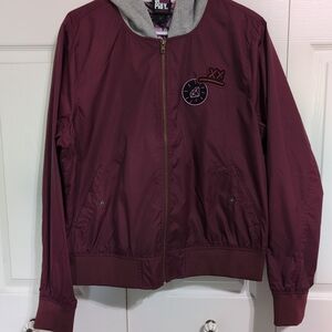 DC Comics Birds of Prey Burgundy Bomber Jacket with Embroidered Patch Size L